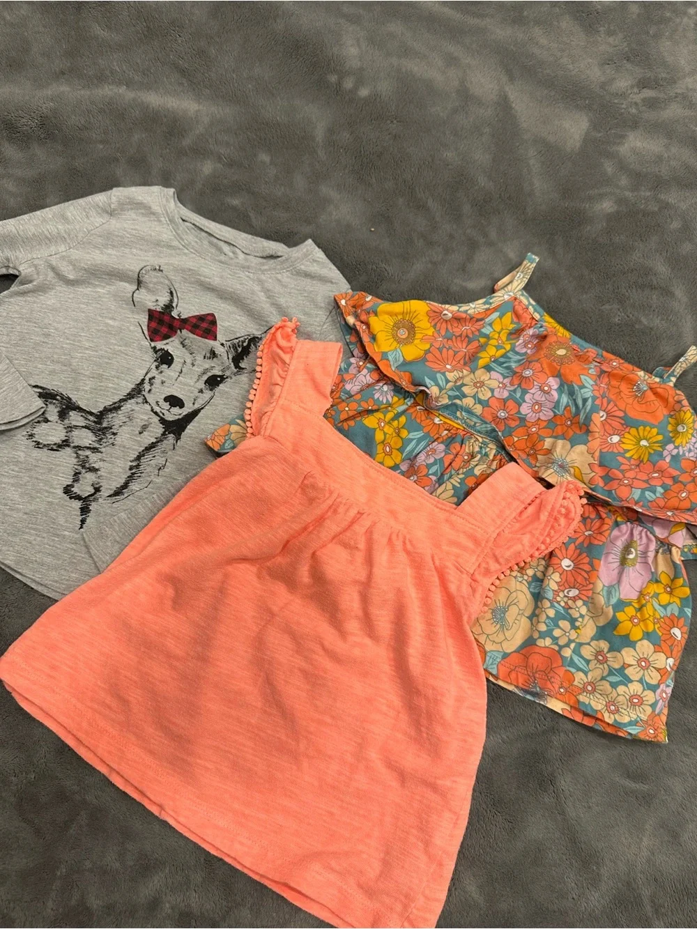 Carter's Coral Tank, Gray Deer Top & Floral Shirt Set